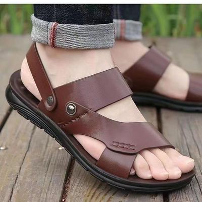 Men's Sandals 2025 Summer New Cowhide Cool Slippers Men's Large Size 47 Beach Shoes Casual Two Wear Men's Shoes
