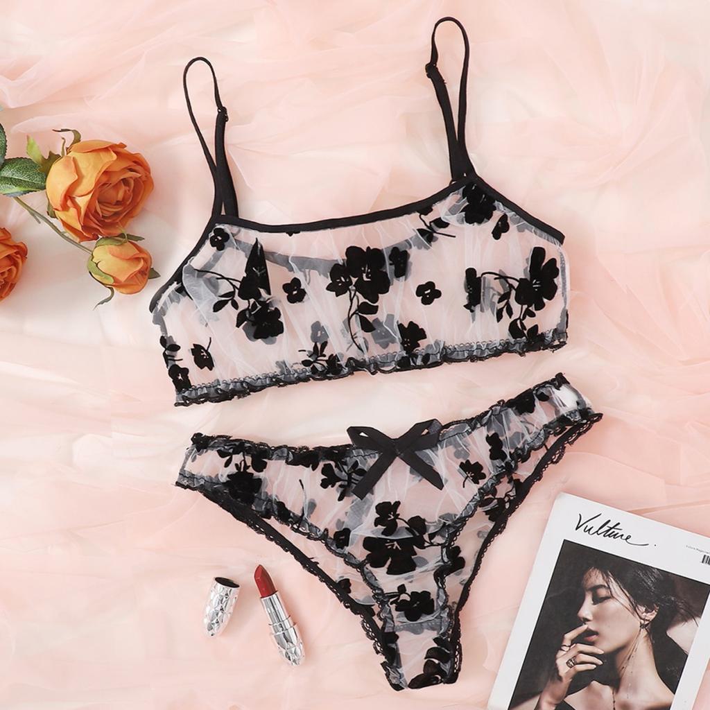 Sheer Lingerie Set With Mesh Accents