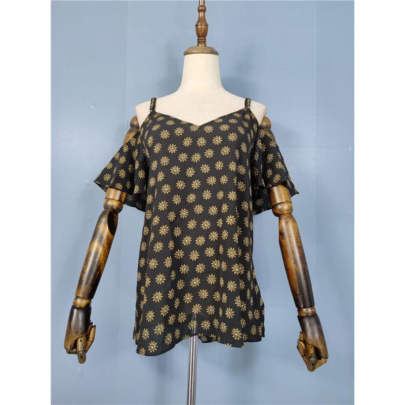 

Export Single M Home 2023 Summer New Arrival Chiffon Plaid Beautiful Gold Color Chain off-the-Shoulder Strap Tops Female Black background yellow color XL