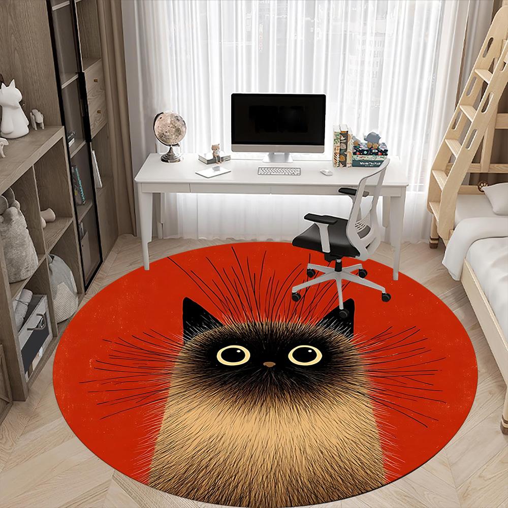 1PC Cat Whiskers Office Round Area Rug,  Mat Suitable ForOffice, Under Office Chairs Bedroom Living Room Home Decor, Room Deco