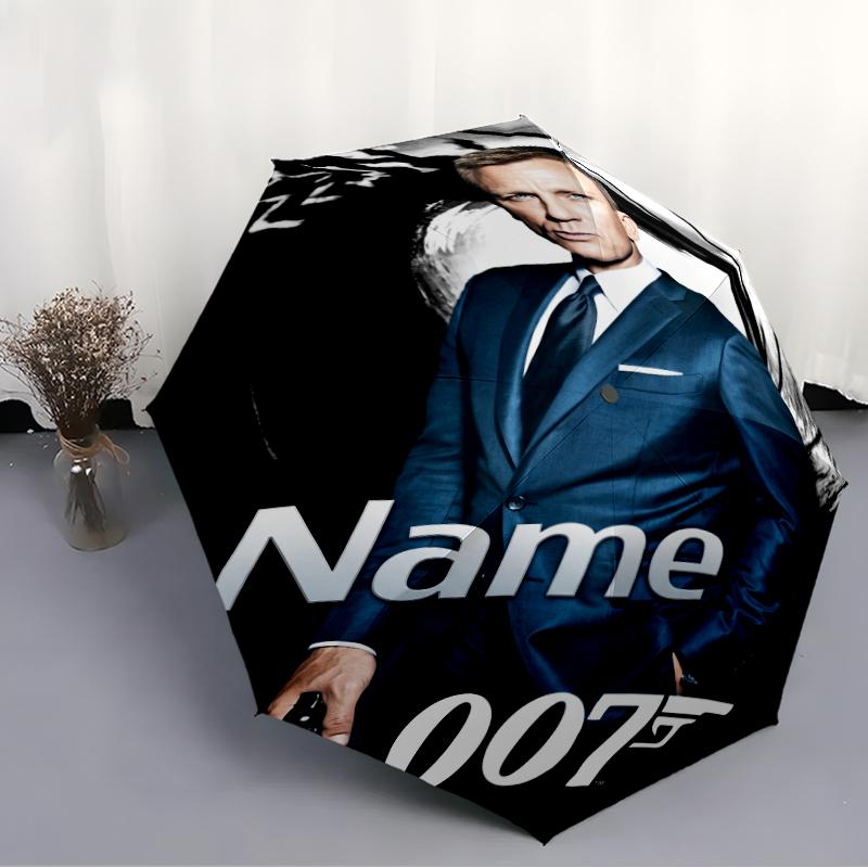 Custom Name 007 James Bond Theme Automatic Umbrella, Lightweight & Portable, 8 Rib, Perfect for Outdoor Travel, Birthdays, Christmas, Gifts.