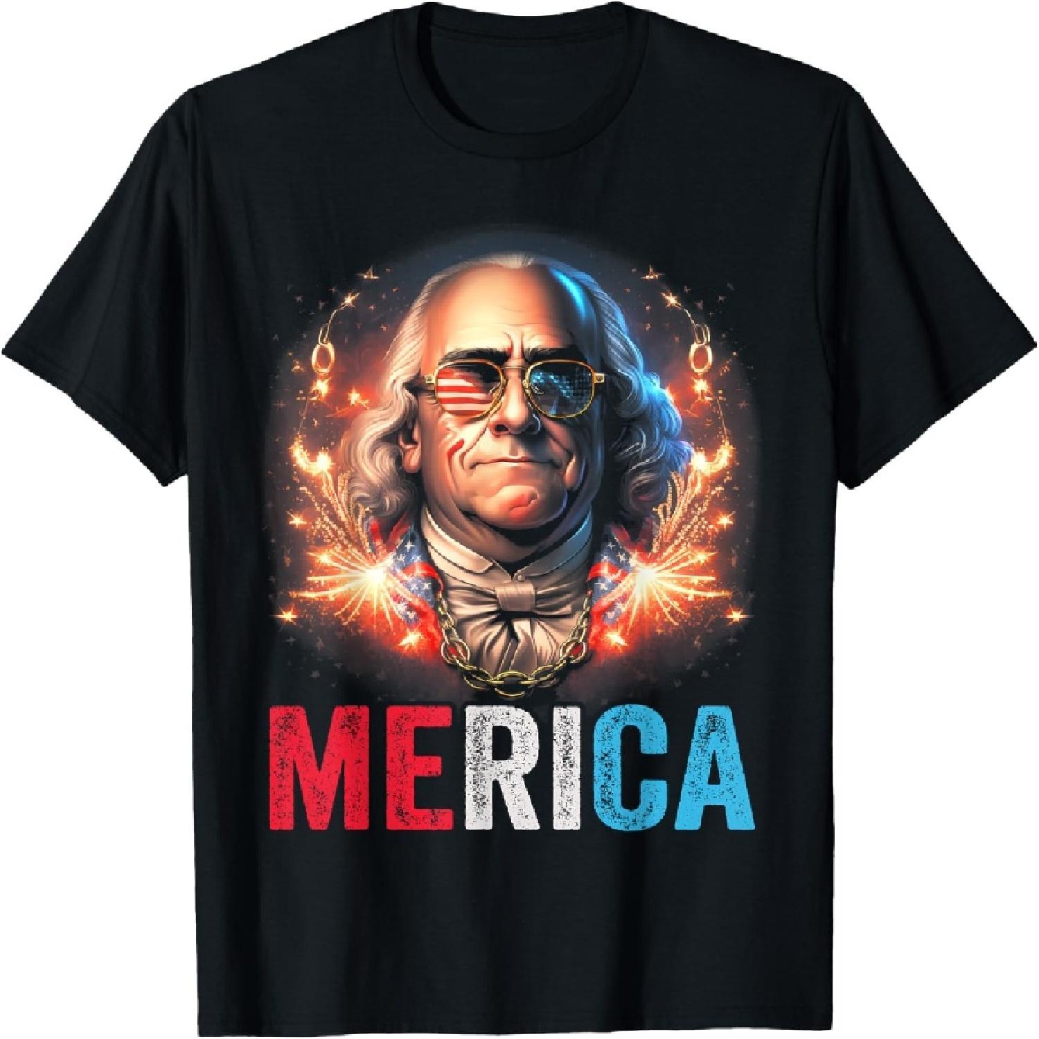 Benjamin Ben Franklin Funny 4th of July USA American Flag T-Shirt XXXXXL разноцветный