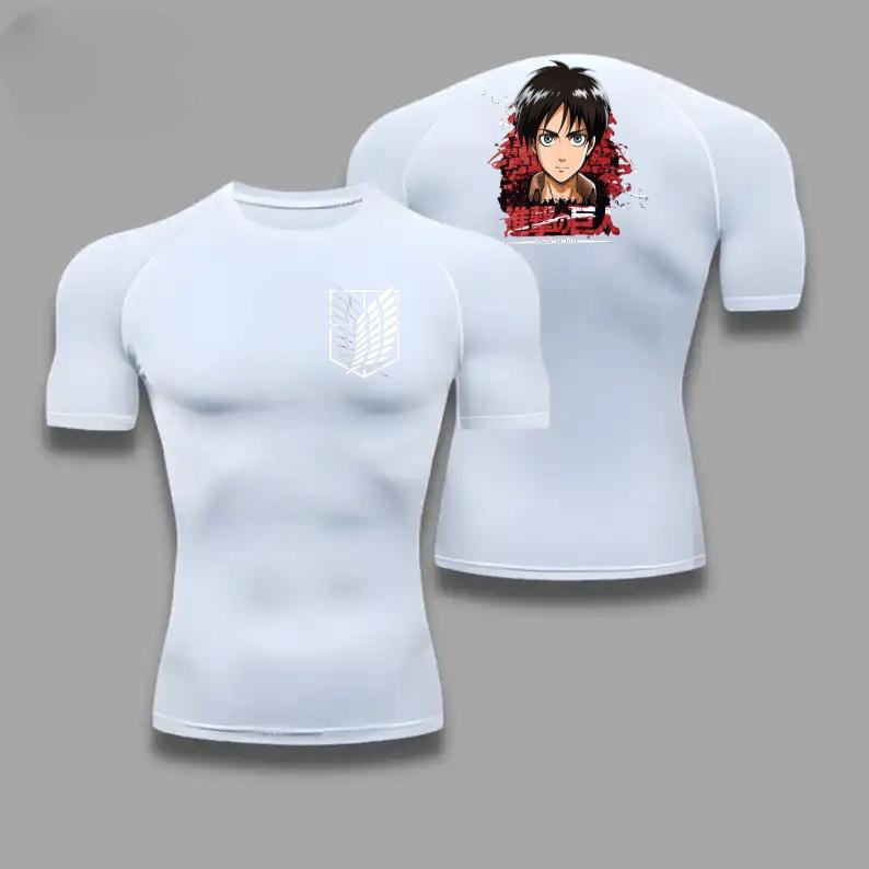 Eren Yeager Graphic Compression Shirts for Men Gym Workout Running Summer Athletic Quick Dry Tees Tops Short Sleeve Rash Guard