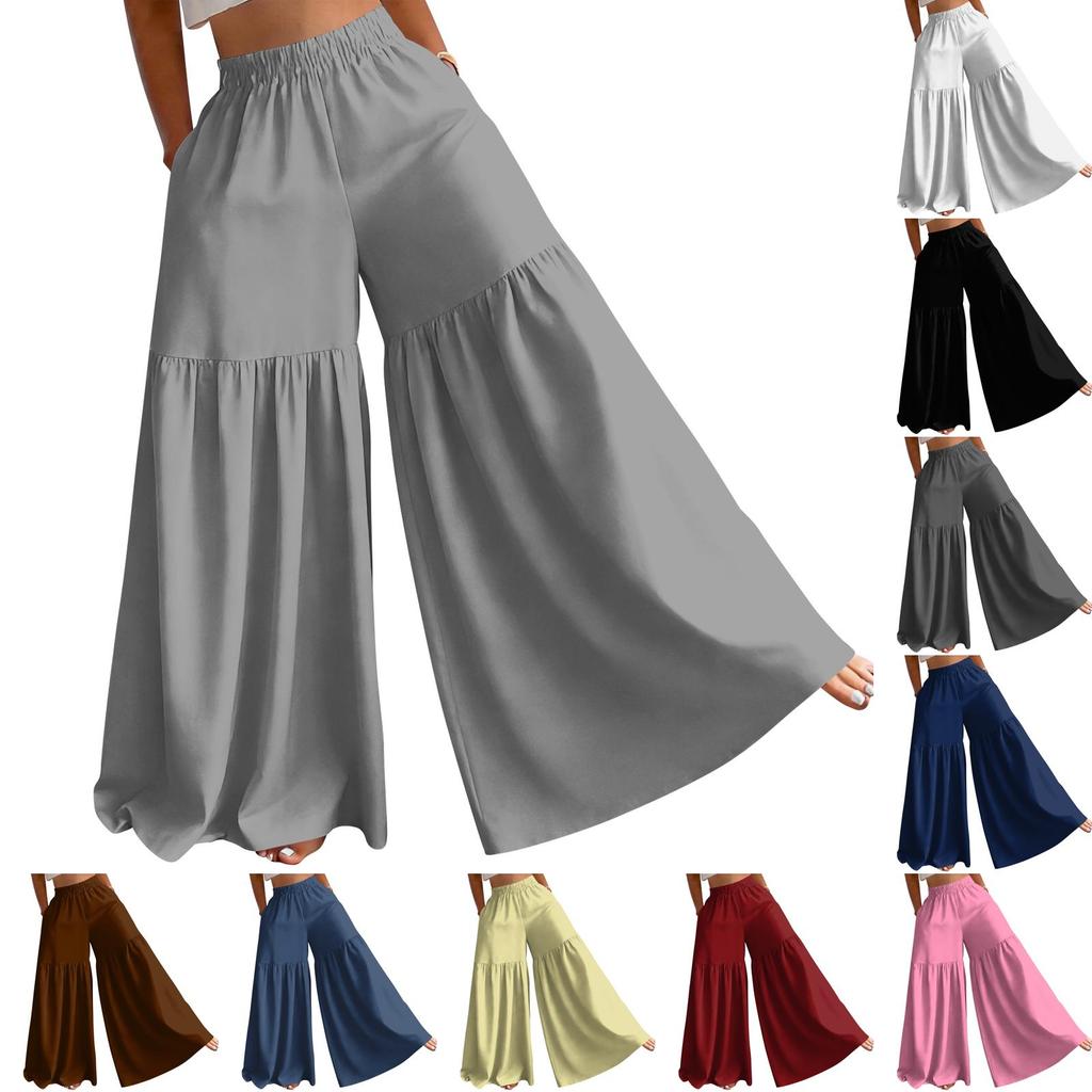 Women High Waist Wide Leg Pants Loose Fit Lightweight Flowy Palazzo Trousers Casual Solid Color Long Pants for Daily Wear