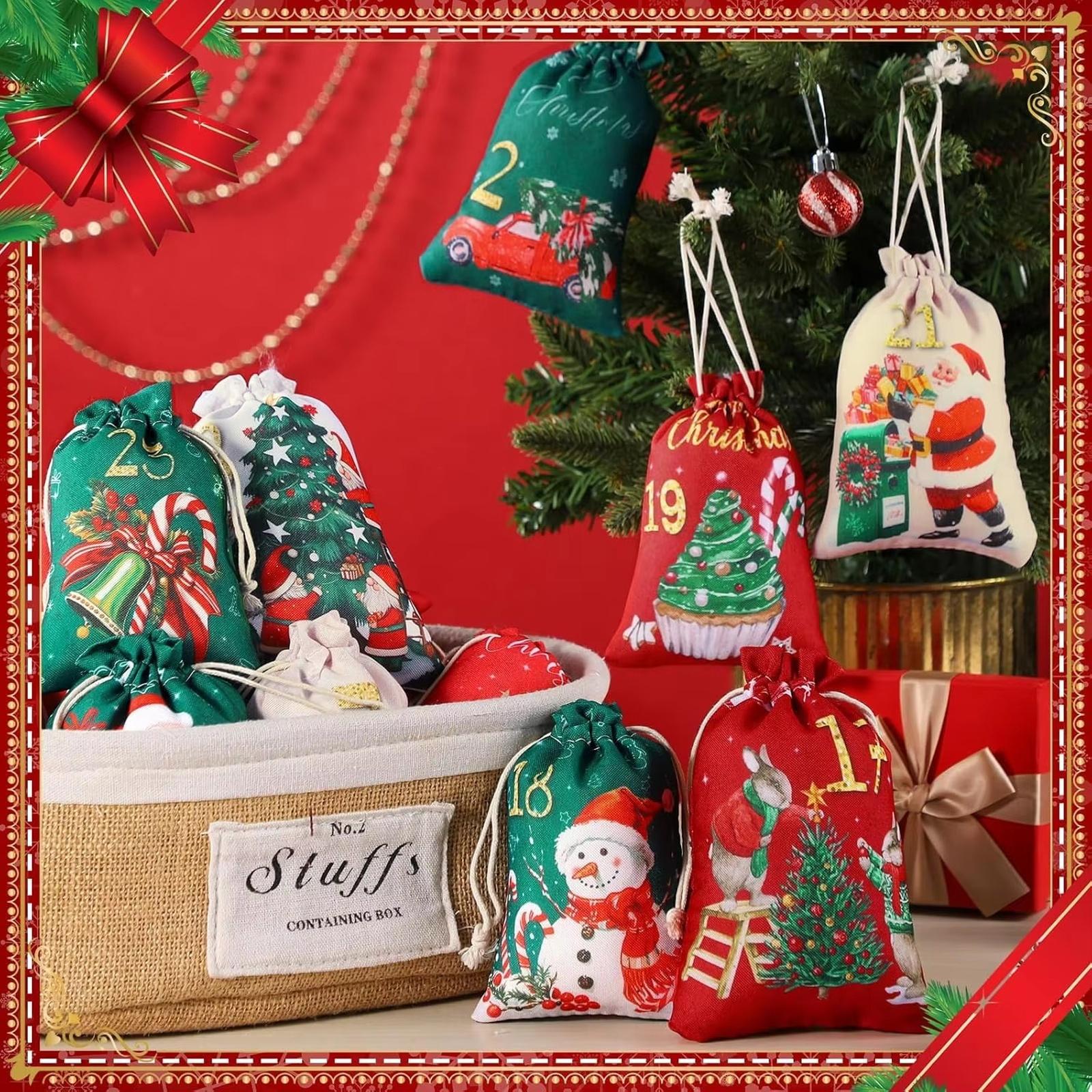 

New Christmas Advent Calendar Bags Countdown Gift Bags Candy Hanging Decor Bags one size