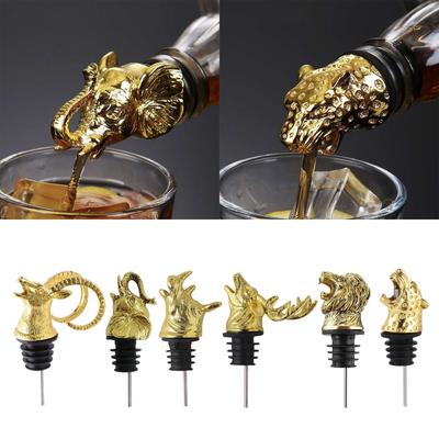 Wine Pourer Zinc Alloy Deer Elk Lion Bull Head Wine Stopper Drinks Bar Tools Night Club Bar Basic Style Accessory