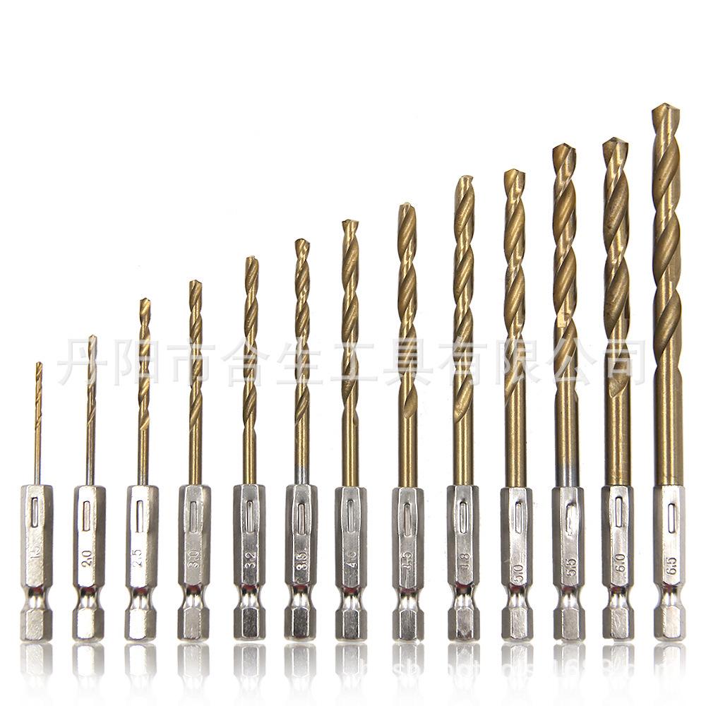 13PC Hexagonal Handle Titanium-Plated Twist Drill Bit Set (1.5-6.5mm) for Electric Drills and Screwdrivers