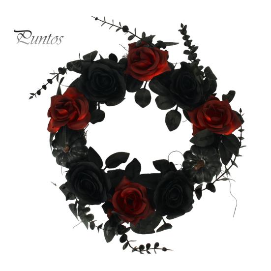 Gotisches Totenkopf-Ornament Halloween-Kranz für Haustür, Künstlicher Herbst-Ahornblatt-Rosen-Kürbis Vollkranz, Herbsternte Hängende Danksagung