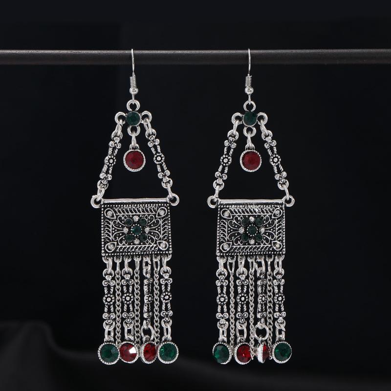 Design retro ethnic style long earrings female classical temperament crystal fringed earrings personalized Tibetan earrings