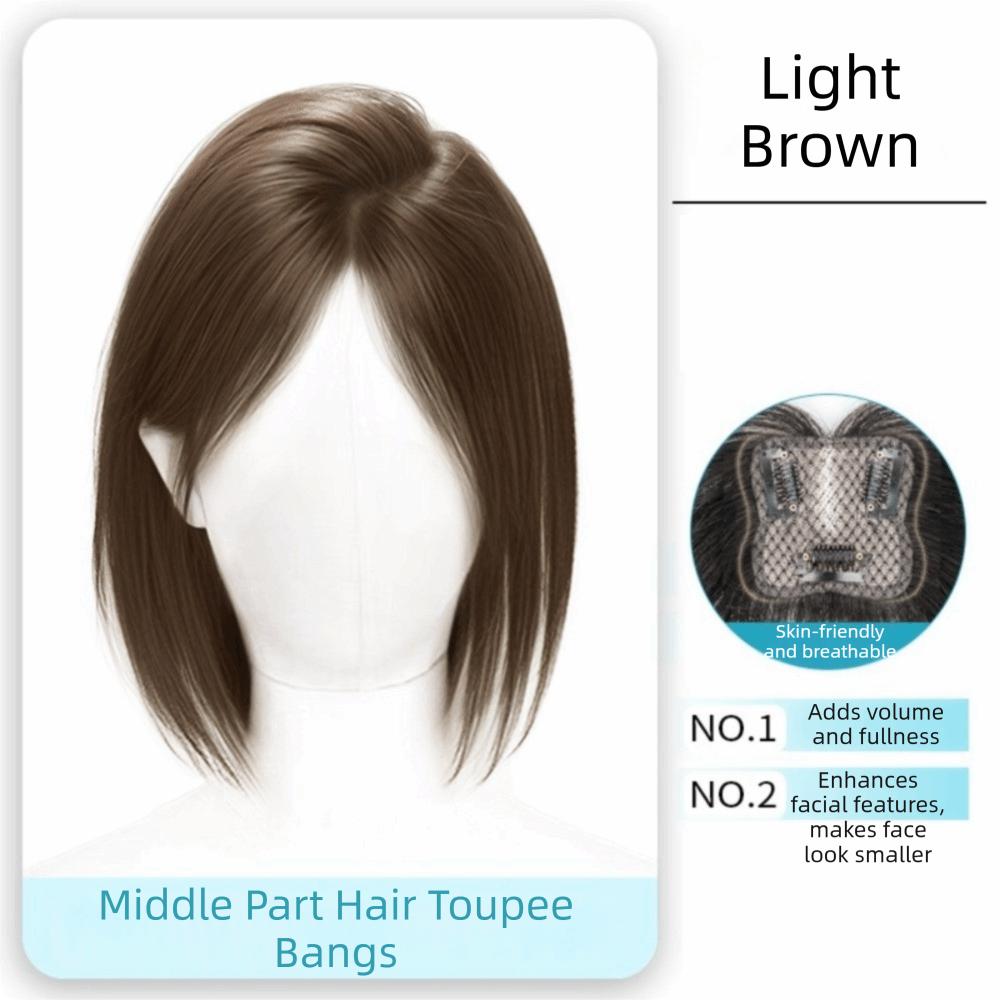 Invisible Middle Part Hair Toupee Bangs Straight Hair Toppers Wigs  Cover White Hair & Hairline
