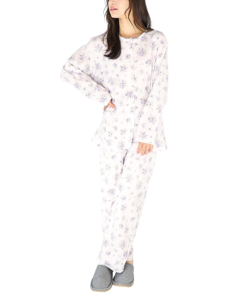Nishiki Made in Domestically Petite Smooth Long Front Top and Bottom Long Spring and Autumn Loungewear Women's Pajamas, Japan, Sewn, Size, 100%