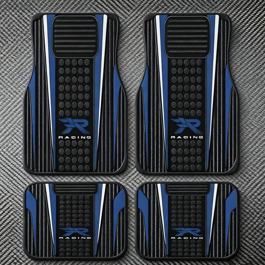 

4pcs Set - Universal Patterned Car Floor Mats, Replica Style, Absorbent and Non-slip, Washable, Stylish Interior Protection