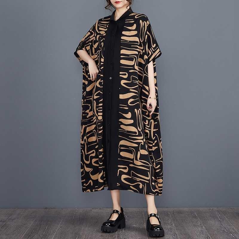 Echter Spot Sommer Neu Locker Große Größe Zebra Muster Druck Langes Hemd Rock Farblich passendes Kleid Außenhandel Frauen