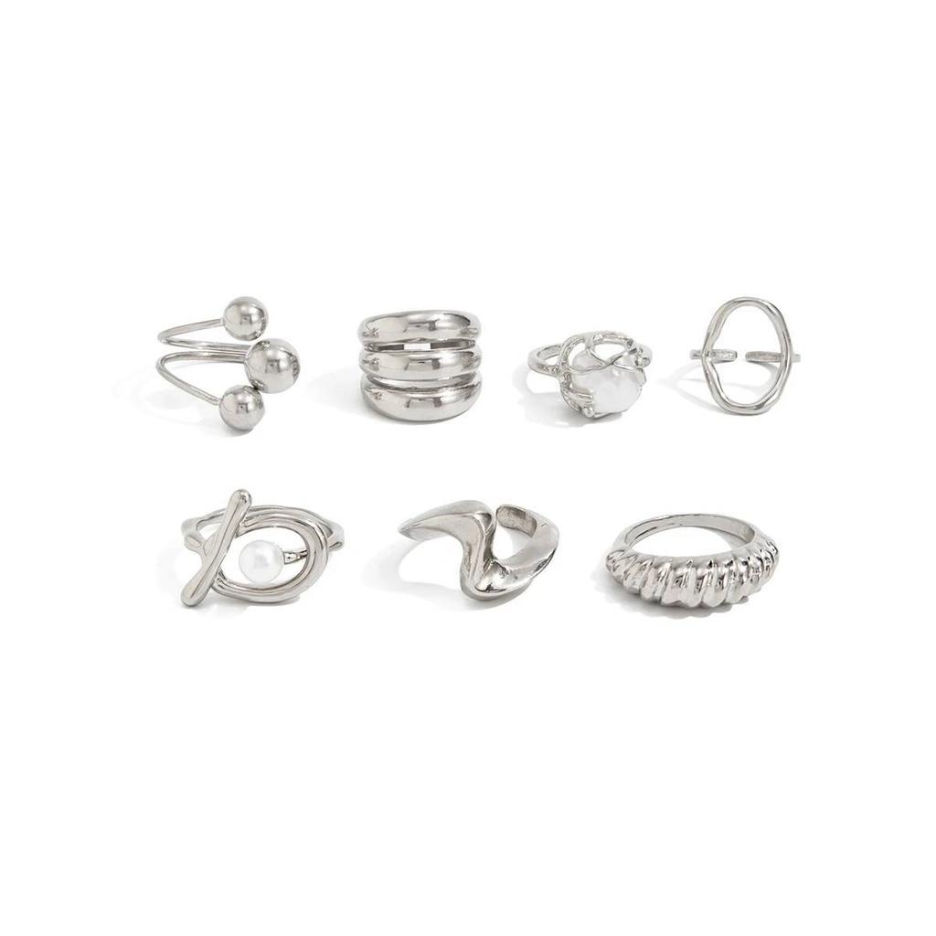 SHIXIN 7Pcs/Set Fashion Geometric Irregular Open Rings Women Simple Imitation Pearl Adjustable Knuckle Rings Set Party Jewelry