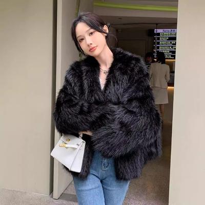 Winter Coat Women's New Collar Fox Hair Toka Fur Plush Clothes Large Size Furry Fashion Coat
