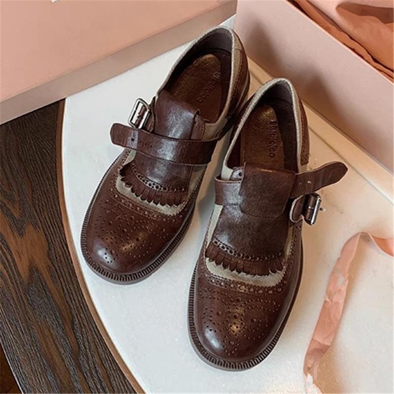 Britischer Stil Quasten Lederschuhe Mode Dicke Sohle Plateau Gürtelschnalle Lässige Pumps Mischfarbe Luxus Designer Einzelne Schuhe