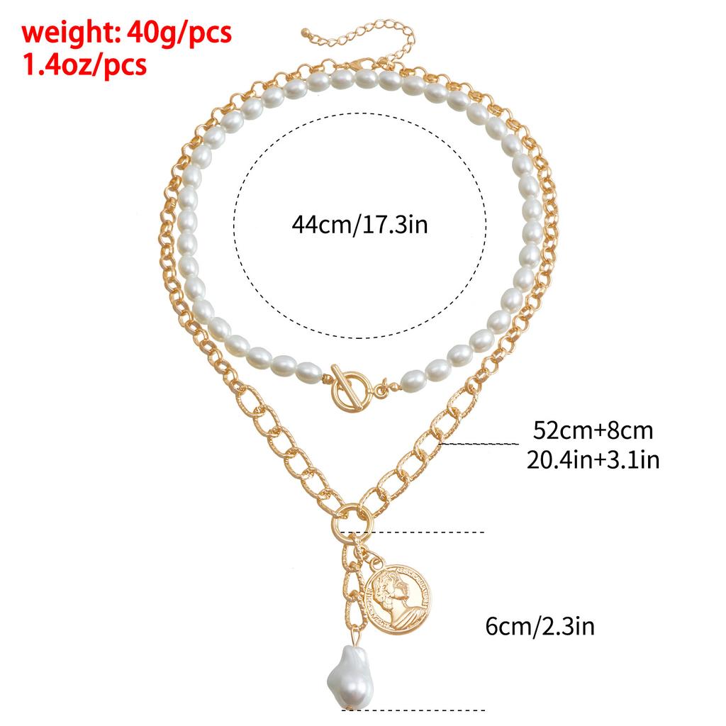 Bijoux Personnalité Vintage Hétérosexuel Perle Baroque Chaîne Clavicule Bohème Pièce Collier Multicouche