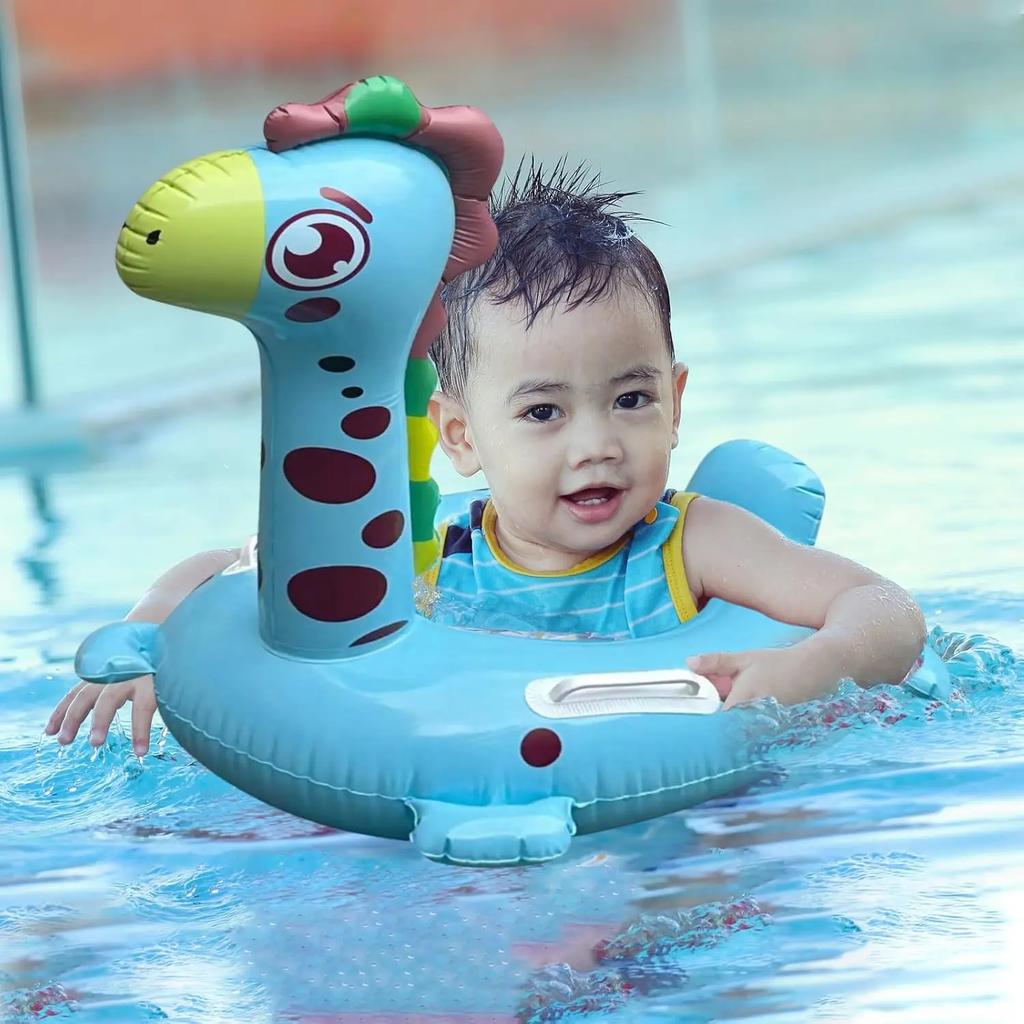 PVC Inflatable Water Toy Baby Water Toy Swimming Ring Giraffe Shape Inflatable Floating Seat Summer Pool Equipment Chair for Kid