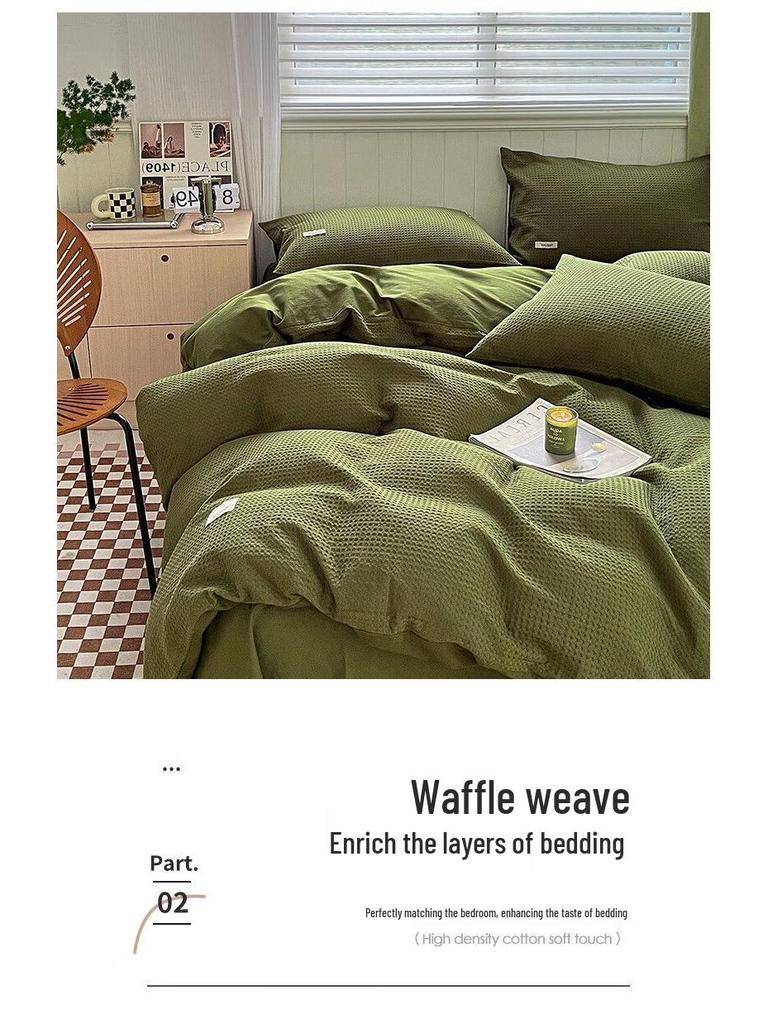 High-Value G5Z Waffle Weave 4-Piece Bedding Set - Includes Fitted Sheet, Duvet Cover, Ideal for Dorms