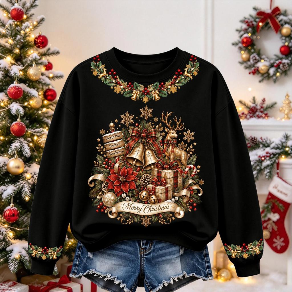 Women's Christmas Print Long Sleeve Top Casual Fall Winter Blouse for Holiday and Everyday Wear