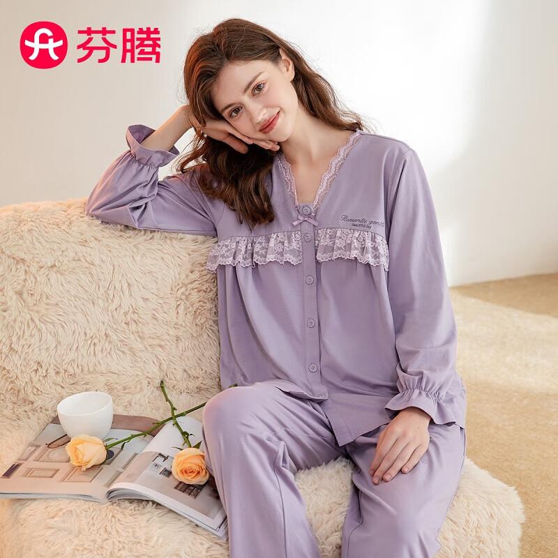 Fenteng Women s Pure Cotton V-Neck Lounge Wear Set XXL
