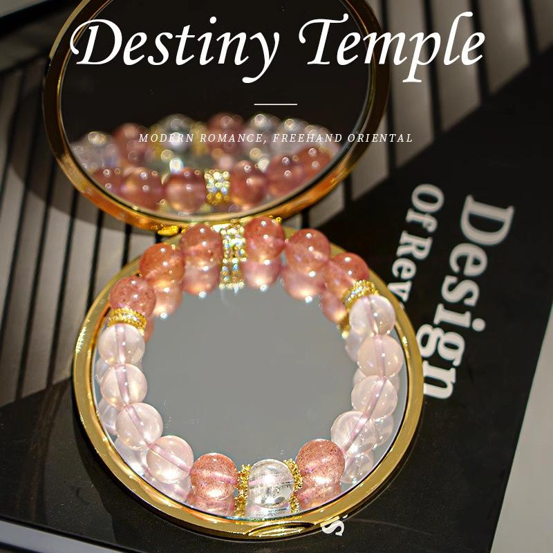 Peach Blossom Natural Pink Crystal Strawberry Crystal Bracelet for Women, New Chinese Style White Crystal Fortune Bead Peach Blossom Attracting