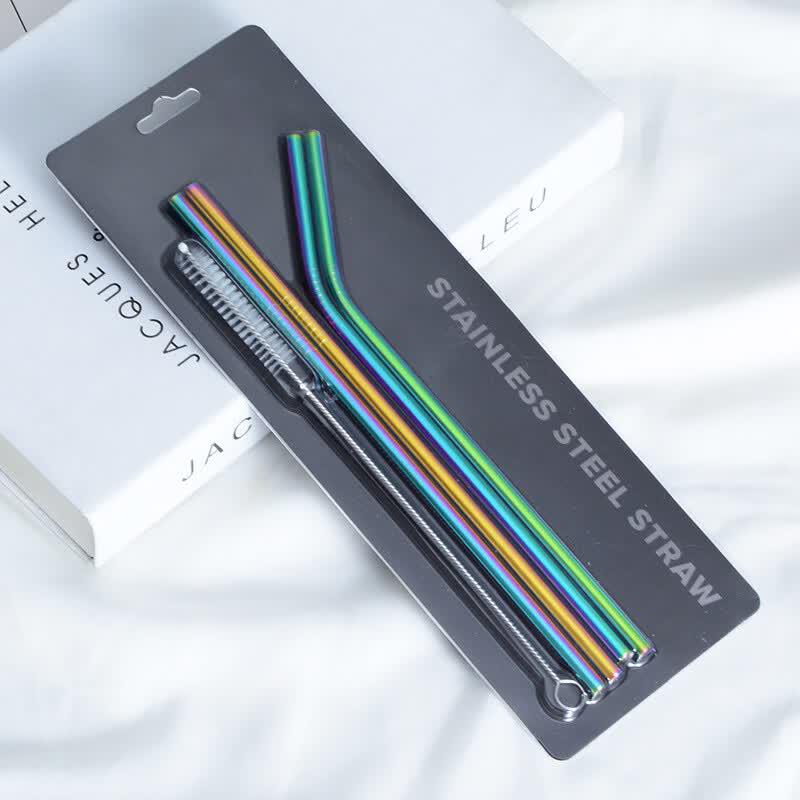 QianXing Iridescent Stainless Steel Straw 10-Pack Set