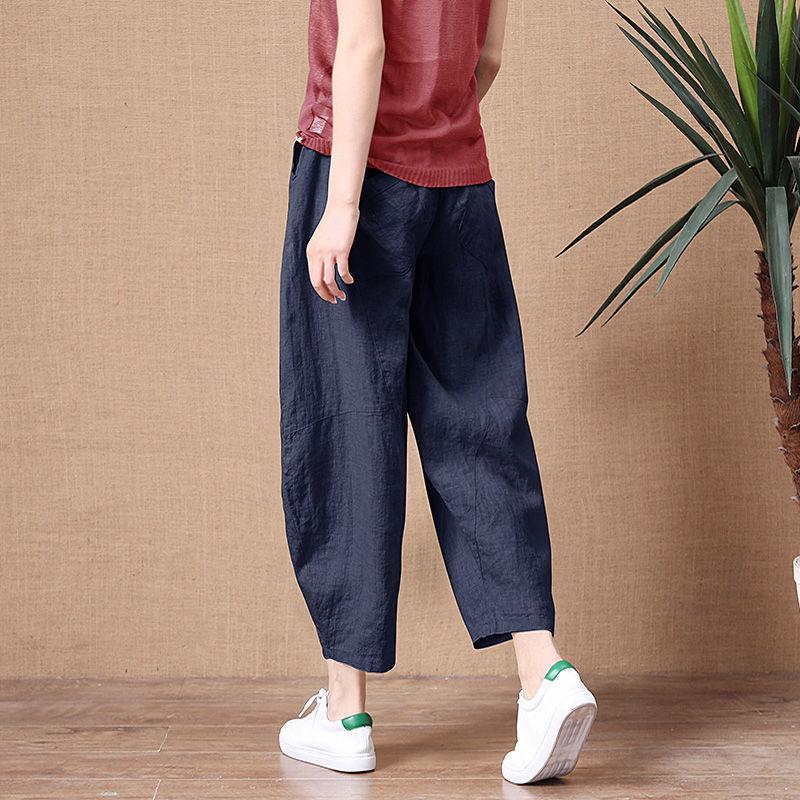 Wide Leg Pants Women's Summer Loose Large Size Linen Nine Point Casual Pants Outer Wear