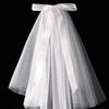 Wedding Veil with Metal Comb Wedding Hair Accessories for Flower Girl 2 Tier Tulle Length 18" Bow Ribbon Embellished