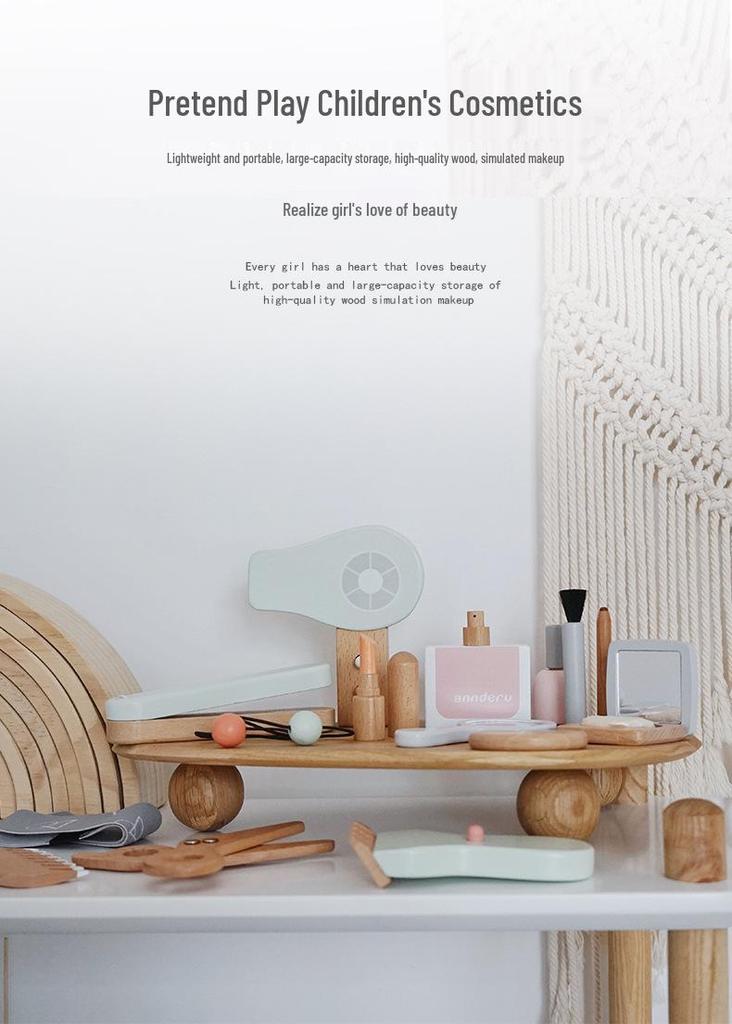 Korean Style Wooden Pretend Makeup Set: Eyeshadow, Powder, Lipstick, Perfume & Hairdressing