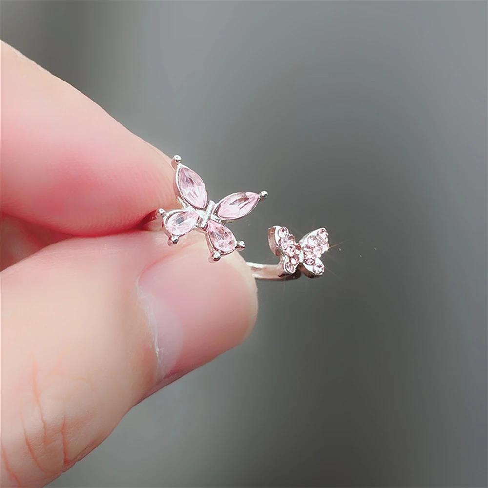 Pretty Crystal Butterfly Opening Rings for Women Exquisite Cubic Zirconia Gold Silver Color Adjustable Ring Fashion Jewelry Gift