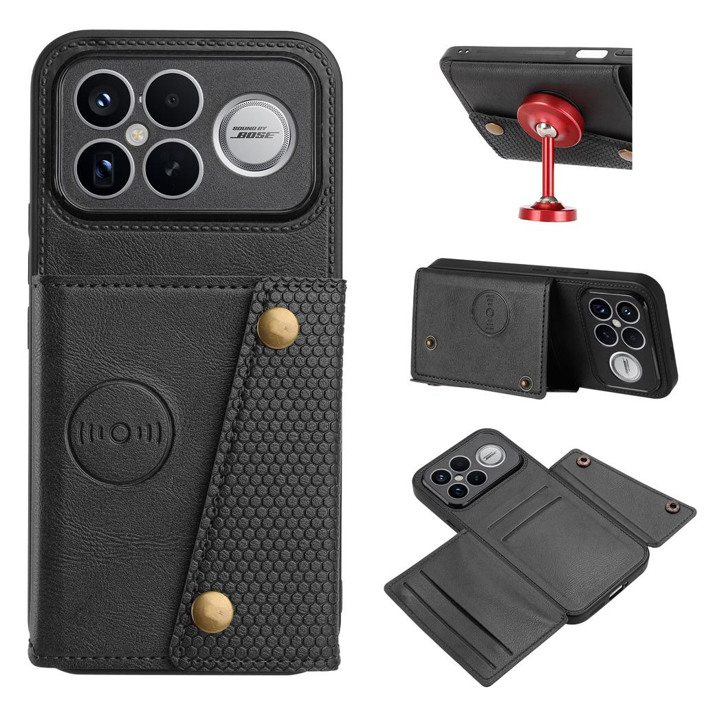 Pouzdro na telefon pro Xiaomi Poco F8 Ultra / Redmi K90 Pro Max 5G s sloty pro karty, stojánek, kůže + TPU kryt na telefon
