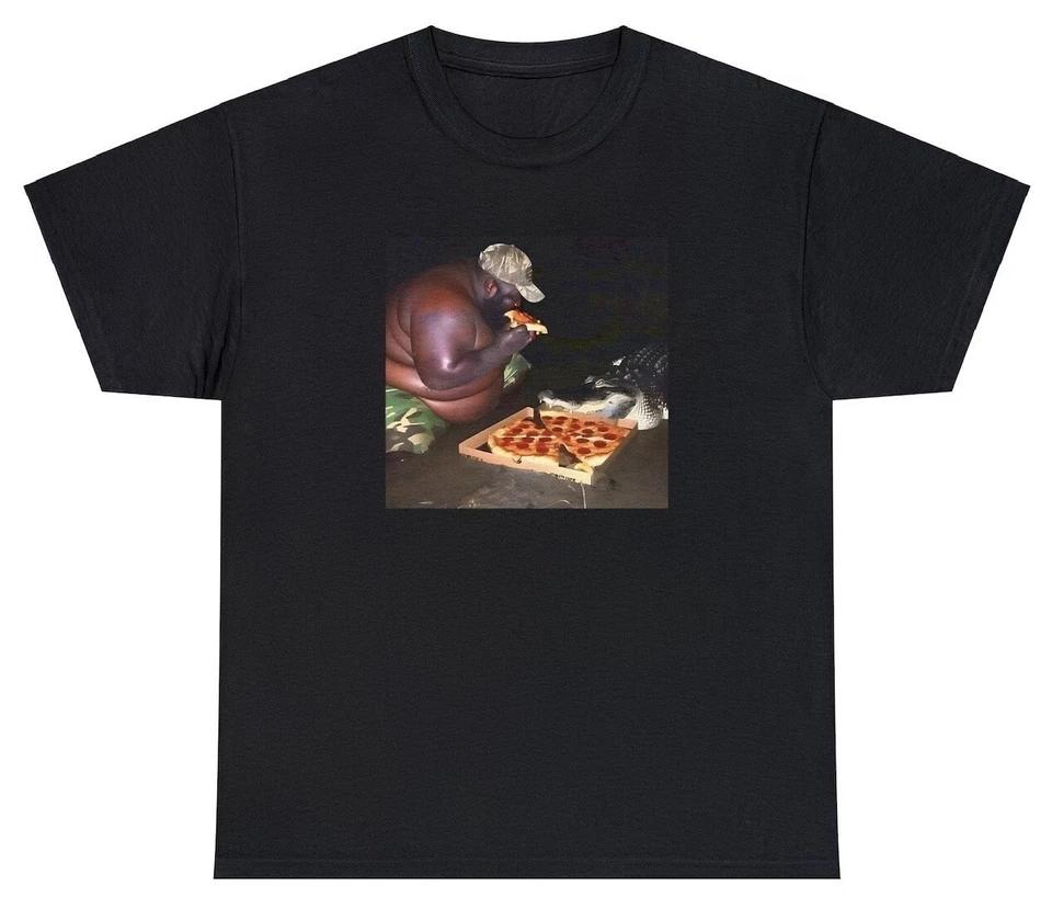 Gumbo Slice Eating A Slice Of Pizza T Shirt Funny Crocodile Alligator Meme Tee XL