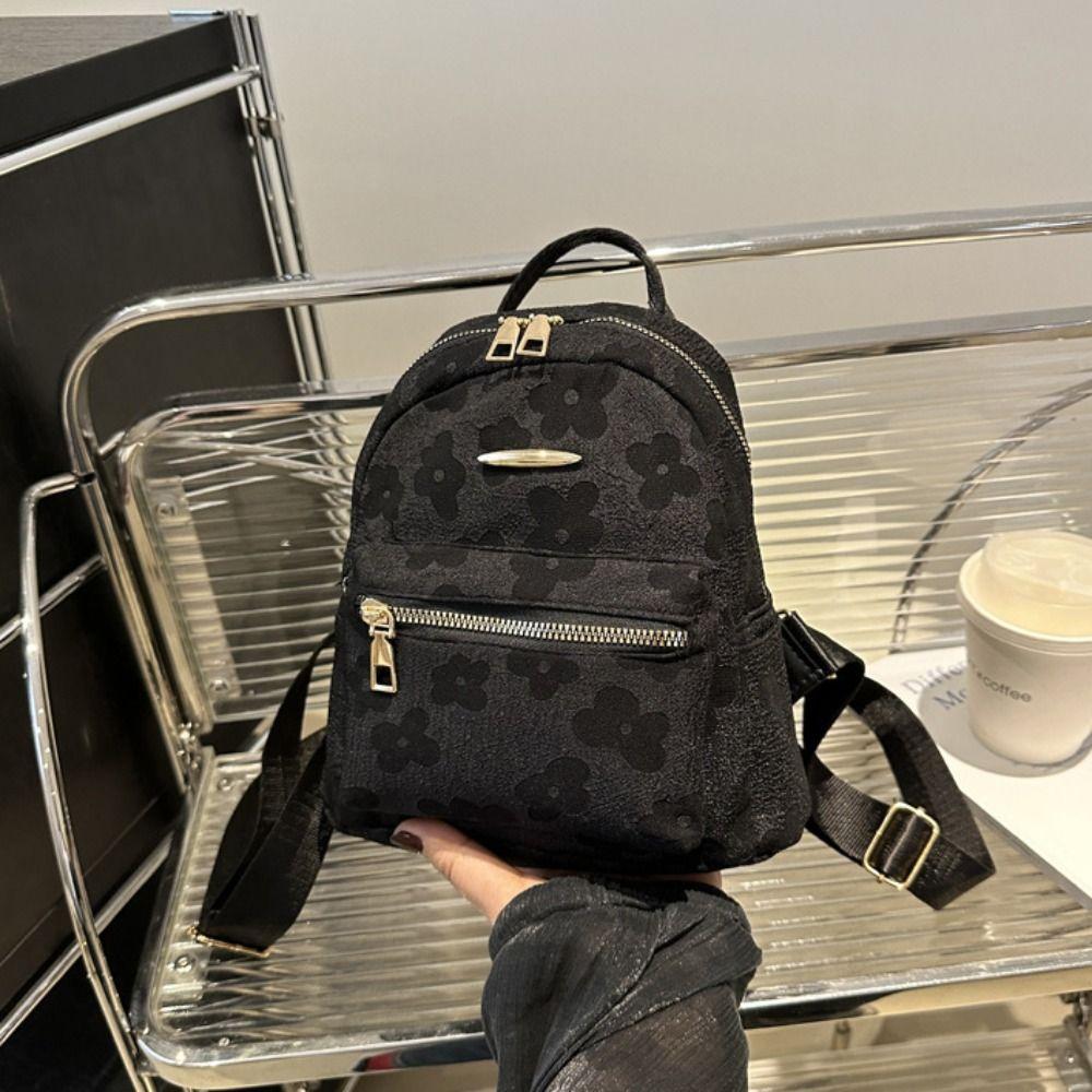 Pu Leather Students Schoolbag Canvas Flower Shoulder Bag Creative Storage Bag Travel