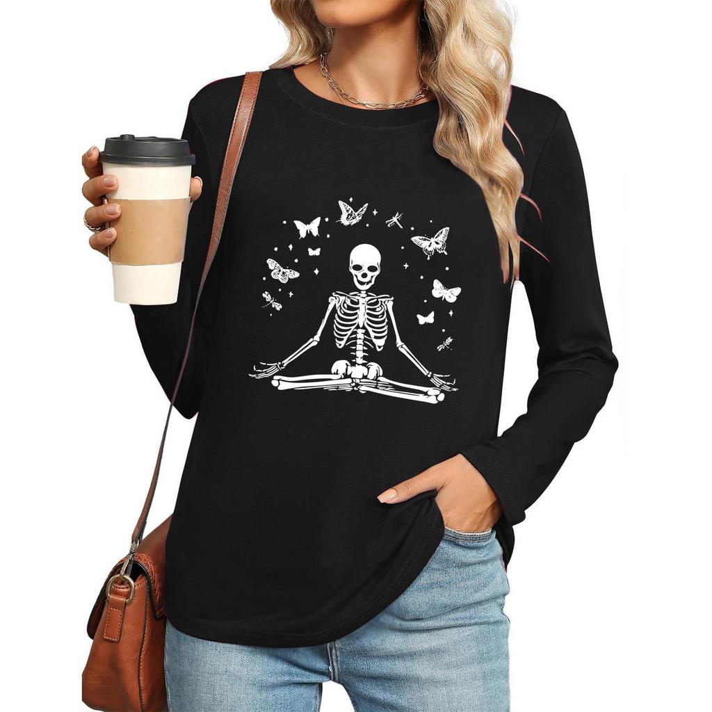 Women's Gothic Halloween Print Long Sleeve Crew Neck Top, 2025 Winter Collection