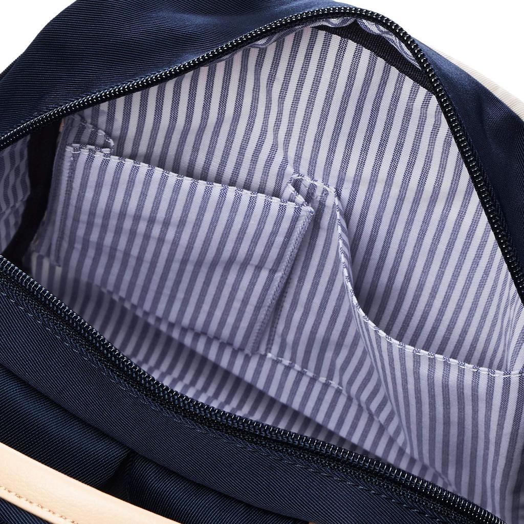 Mozu Backpack, A4 Size, Lightweight, Water-Repellent, Back Zipper, with Handle, 2-Way, Navy x Off-White
