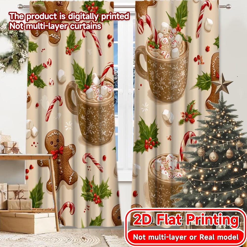 

2D Flat Printing 2pcs Gingerbread Joy Popular Creative Curtains Polyester Easy Install Curtains Gifts Use for Bedroom Living 100*130 Grommet Top 1pcs