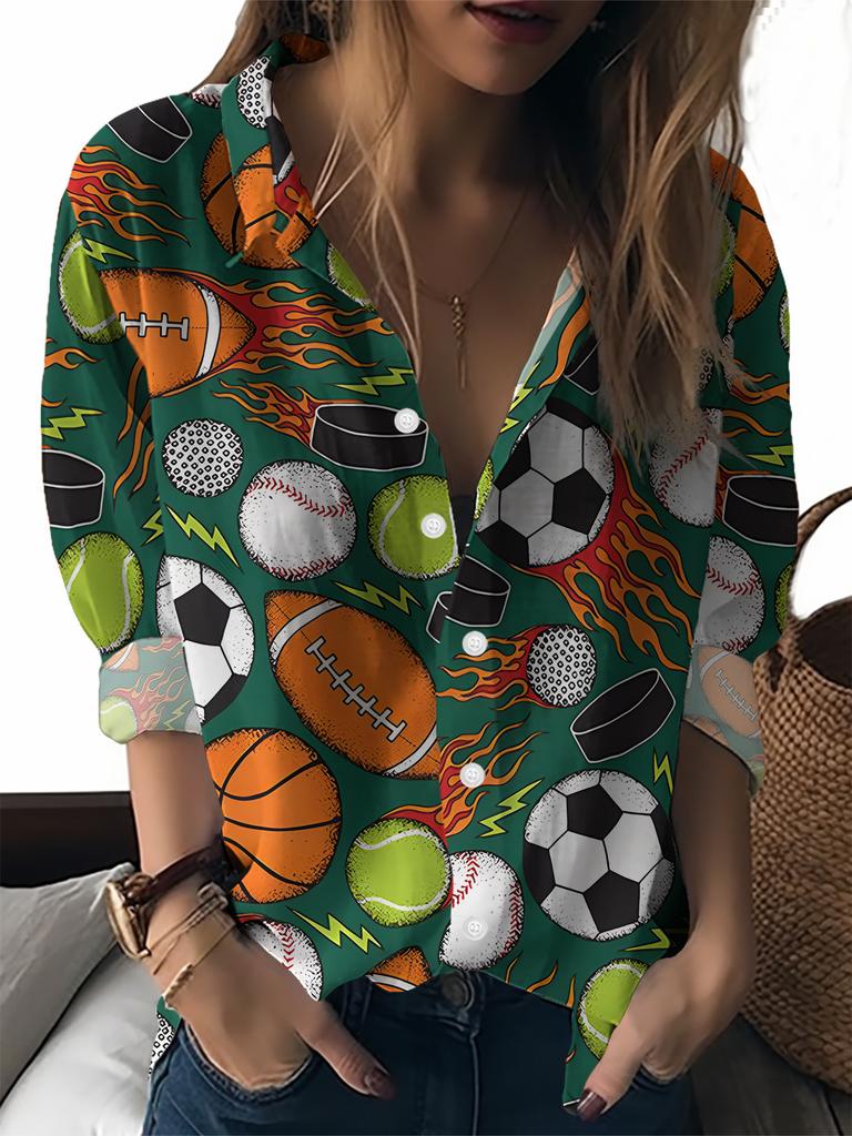 Colorful Cartoon Element Printed Lapel Shirt Women's Loose Casual and Comfortable Single-breasted Commuter Top