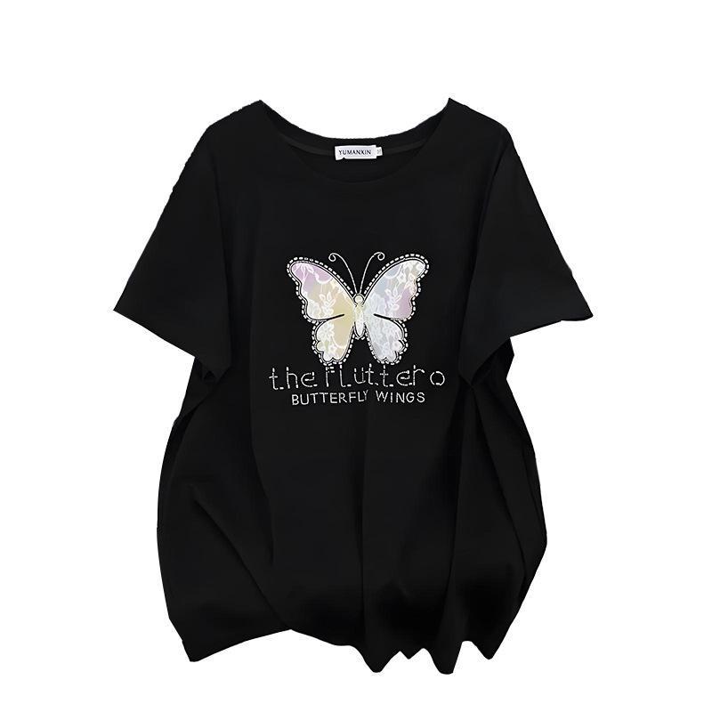 Women's Plus Size Mid-Length Loose Short-Sleeve Round Neck T-Shirt (200/300/350 Jin)
