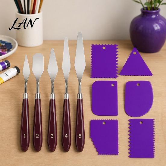 Professional Art Mixing Knives 5Pcs Palette Knife with 6 Paint Scraper, Stainless Steel Spatula Artistic Texture Creation Tools Knife, Oil Metal