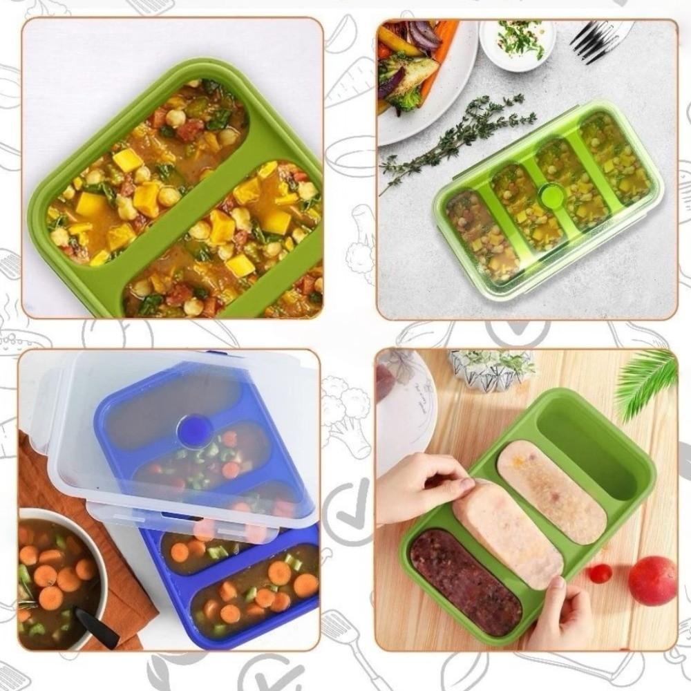 Silicone Freezer Soup Tray 4-Grid Food Meal Molds Durable Soup Ice Cube Molds Soup Storage