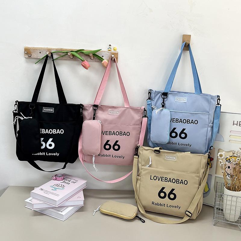 Large Capacity Canvas Bag, Student Make-Up Bag, Casual Versatile Printed Letter Shoulder Bag, Literary Women'S Mother And Child Bag