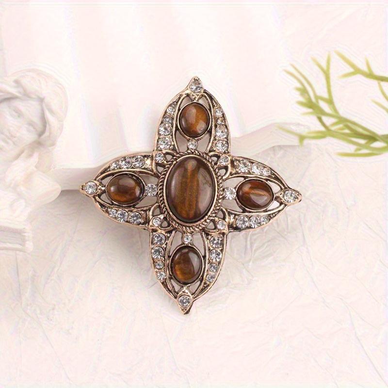 Retro Out Cross Rhinestone Brooch - Elegant Baroque Geometric Style, Women's Fashion Jewelry, for Formal Occasions, Ideal Gift