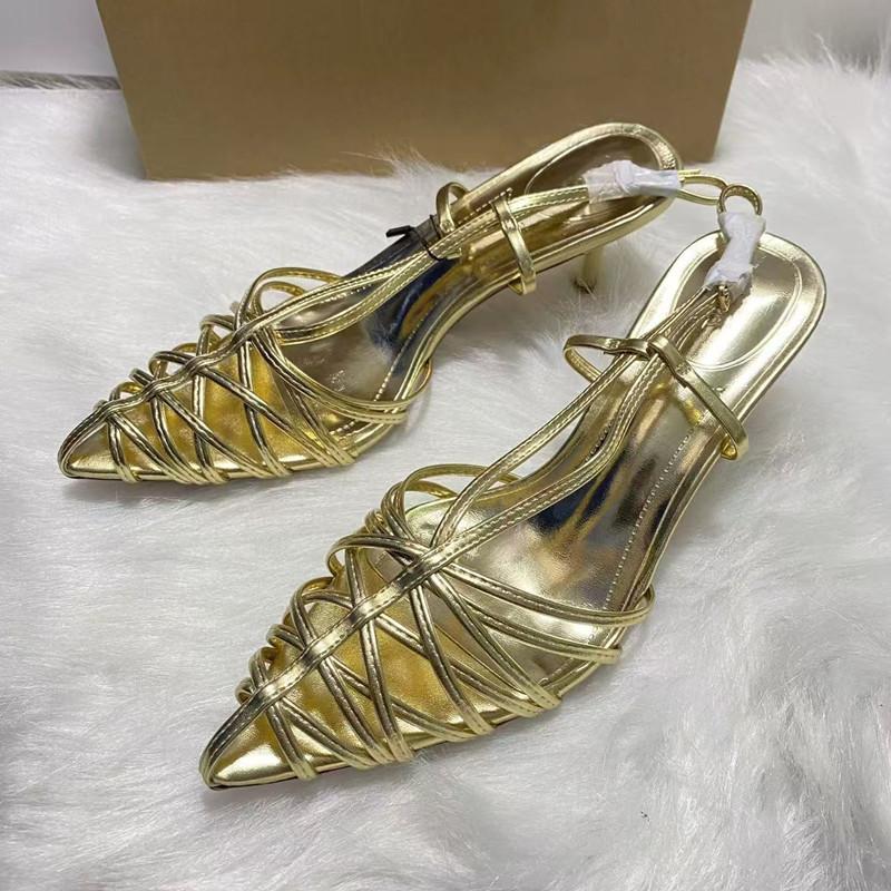 Ins Style Patent Leather Hollow Out Women Sandals Sexy Narrow Band Slingbacks Pointed Toe Thin High Heels Summer Shoes