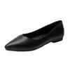 Women's Black Pointed-Toe Work Shoes - Soft Leather Shallow Mouth, Flat Soft-Soled, Comfortable for Interview/Flight Attendant, XCY36-357