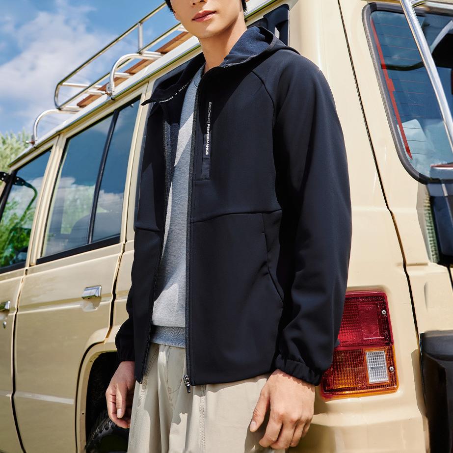 Skechers Basic Sports Series Hooded Zip Fashion Long Sleeve Jacket Men jackets Carbon-Black P424M130-0018