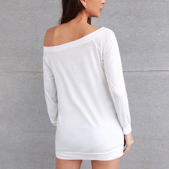 Women T-shirt Solid Color Off Shoulder Autumn Long Sleeve Slash Neck Strapless Pullover Streetwear