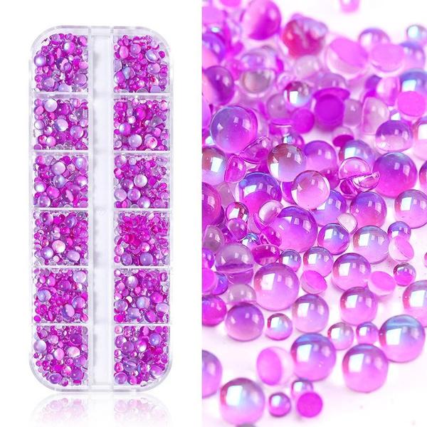 3D Aurora Bubble Nail Beads, Crystal Mermaid Bubble Beads for Nails, Flatback Crystal Nail Rhinestones Set ,Colored Half Round Beads Rhinestones