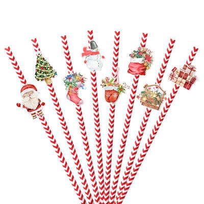 Christmas Party Decoration 24Pcs Snowman Water Cup Drink Disposable Decoration Straw Supplies