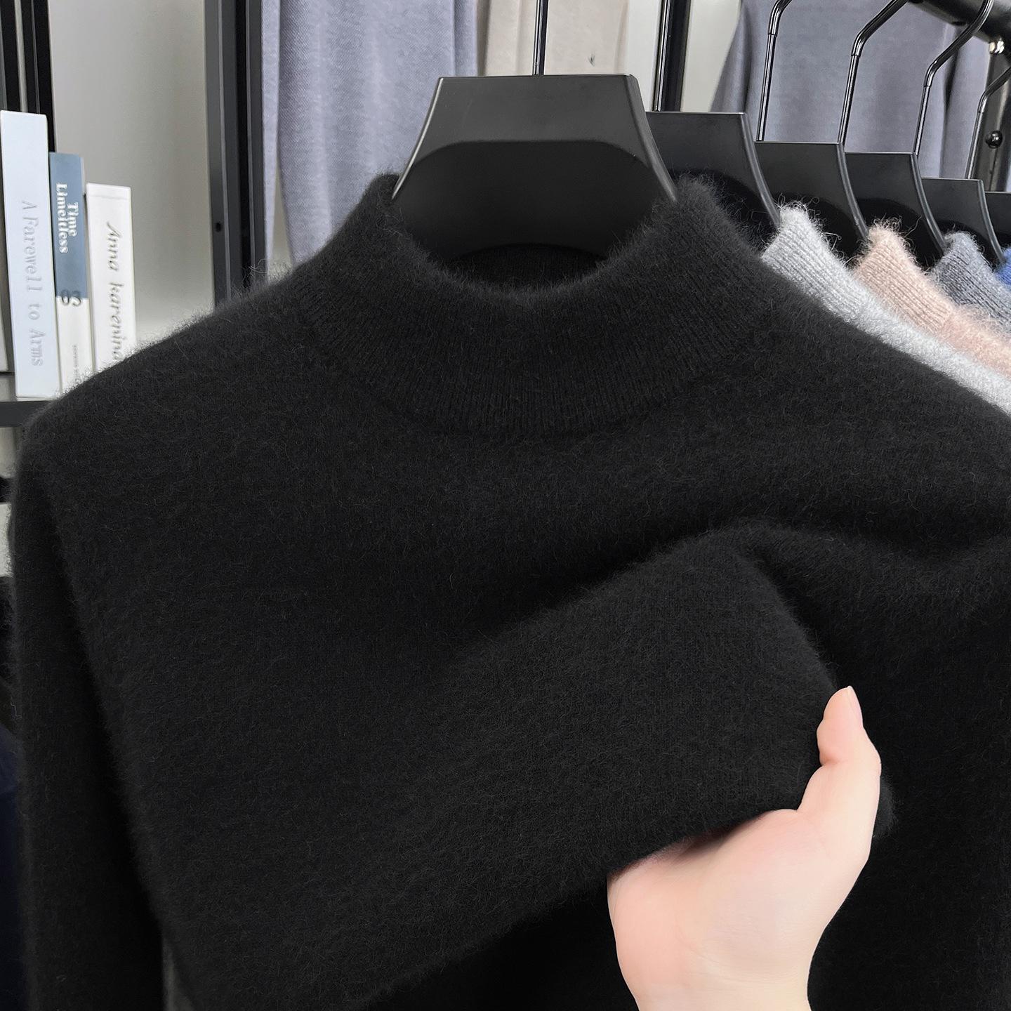 

Men s 100% Wool Velour Knit Sweater - Half-High Collar, Solid Color, Versatile Autumn/Winter Base Layer 2XL/180 (150-165 jin)